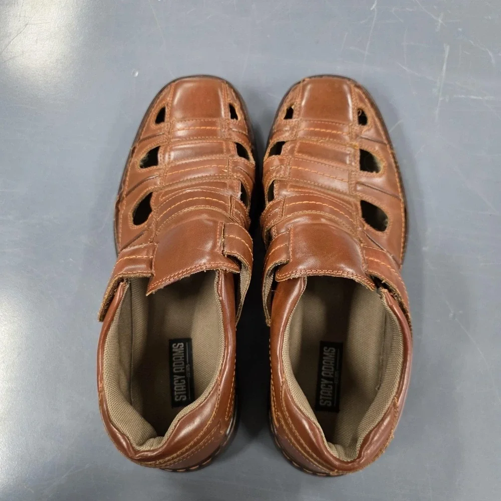 Stacy Adams Sandals Mens 8 Brown Fisherman Hook & Loop Comfort Casual Shoes